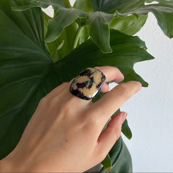 Hand Crafted Jewelry - Hand carved Tagua Seed blue ring